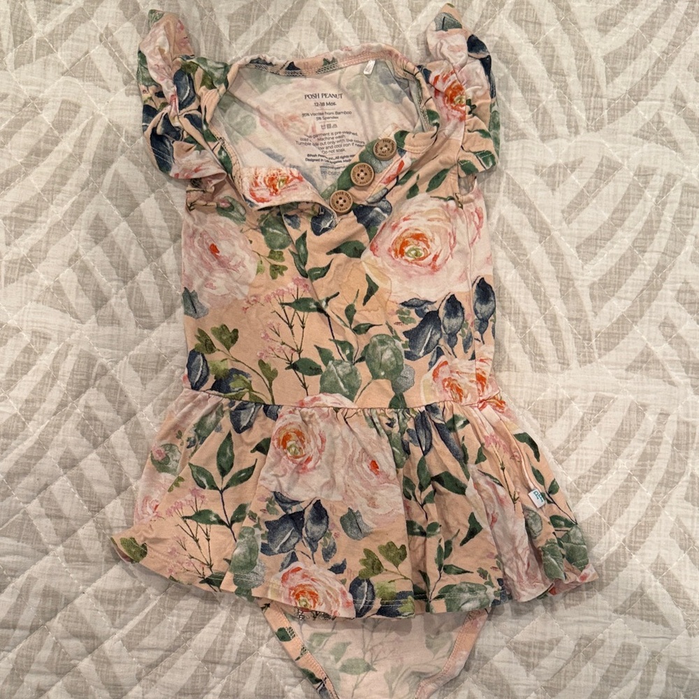 Posh Peanut Floral Baby Outfit with Button Accents